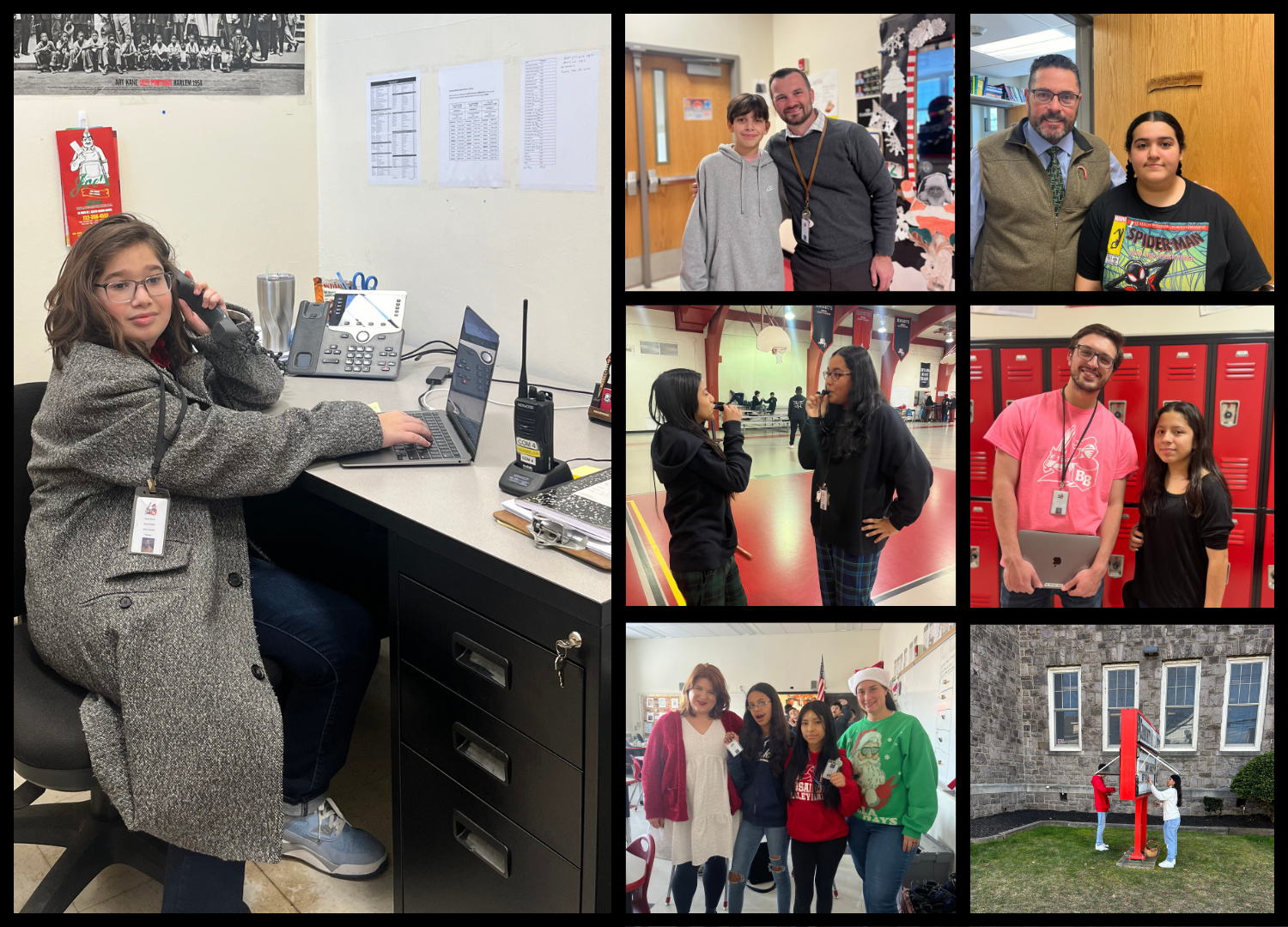 A collage of photos of students and teachers during Teacher for a Day
